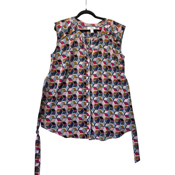 Motherhood Maternity Tops - Motherhood Maternity Womens Large Pink Geometric Cube Print Sleeveless Tie Top